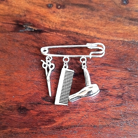 Silver 925 Plated Stainless Steel Hairdresser Charms Brooch. New - Picture 2 of 4